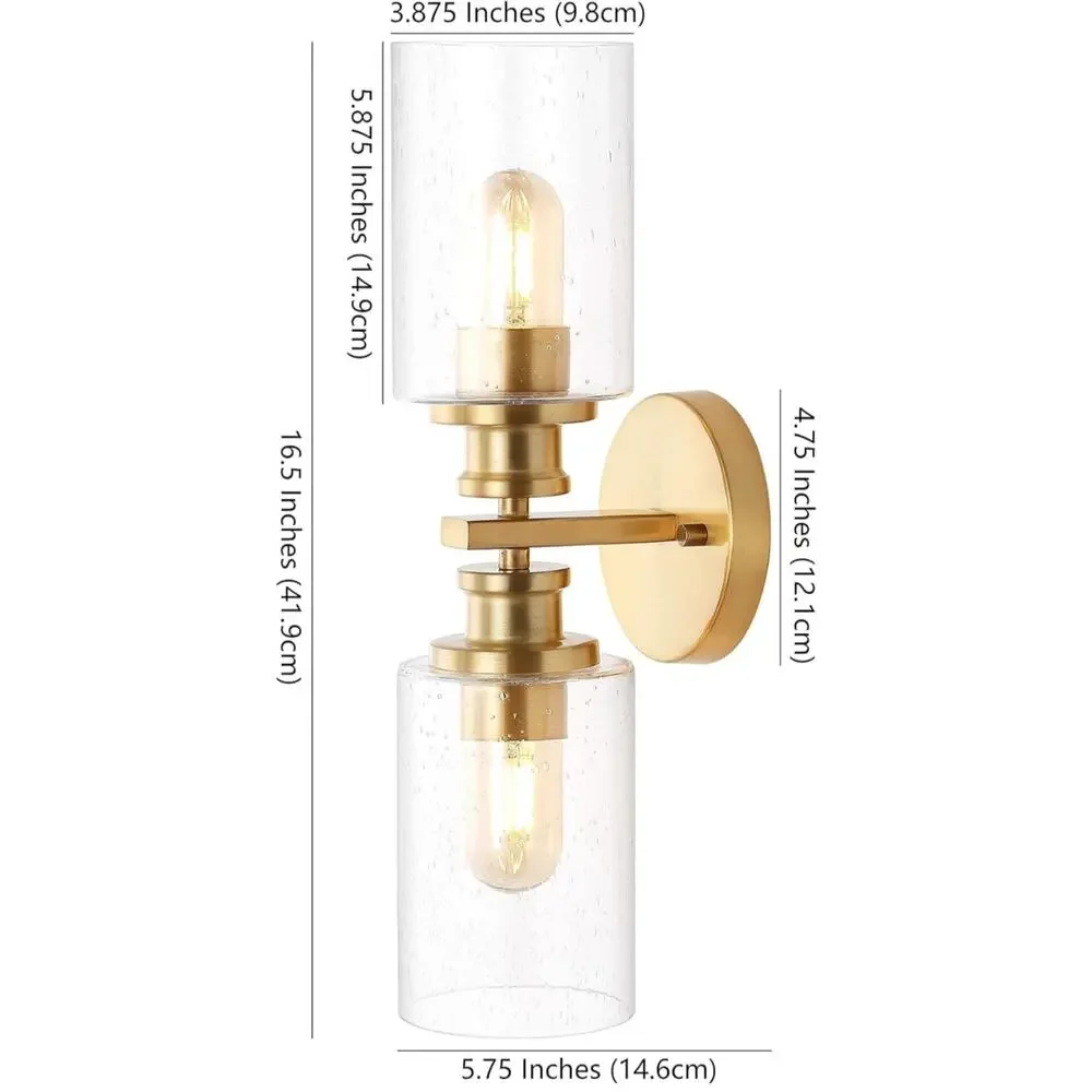 Modern Boho 2-Light Brass Gold Seeded Glass Wall Vanity Fixture LED